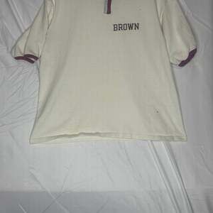 Vintage Brown University Ringer Shirt - Cream/Burgundy Ivy League Champion Mediu